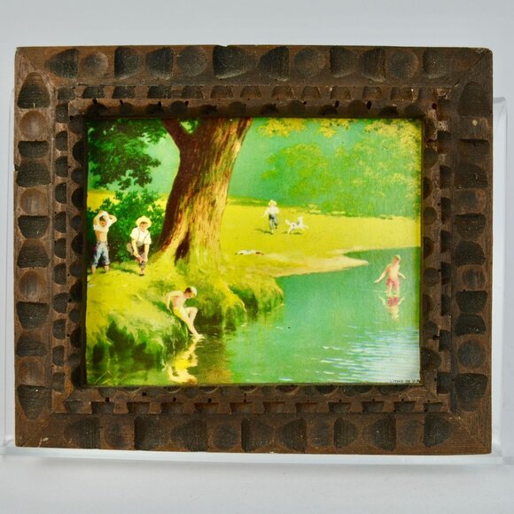 Vintage Paul Detlefsen ? Print in Carved Wooden Frame Small - Picture 1 of 7